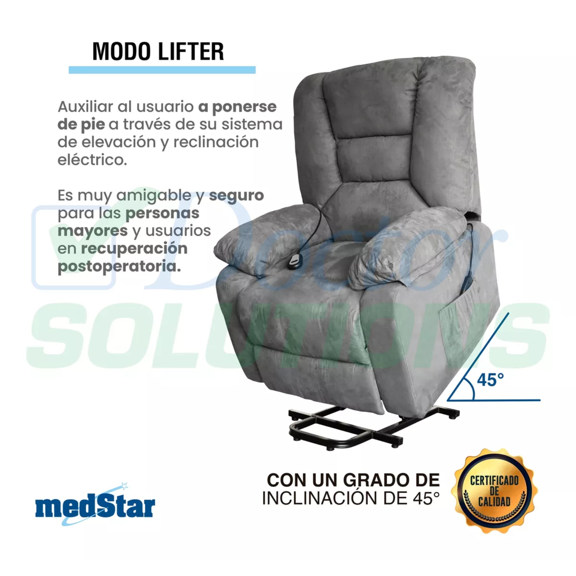 Sillón Reclinable Medstar Gris Eléctrico.