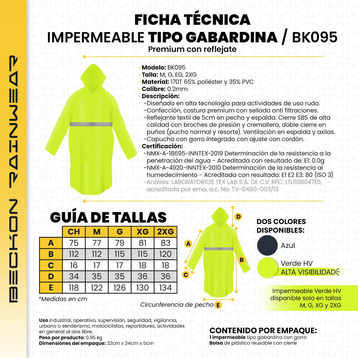 Impermeable gabardina largo para lluvias ligero premium unisex hombre mujer con reflejantes rainwear tallas disponibles.