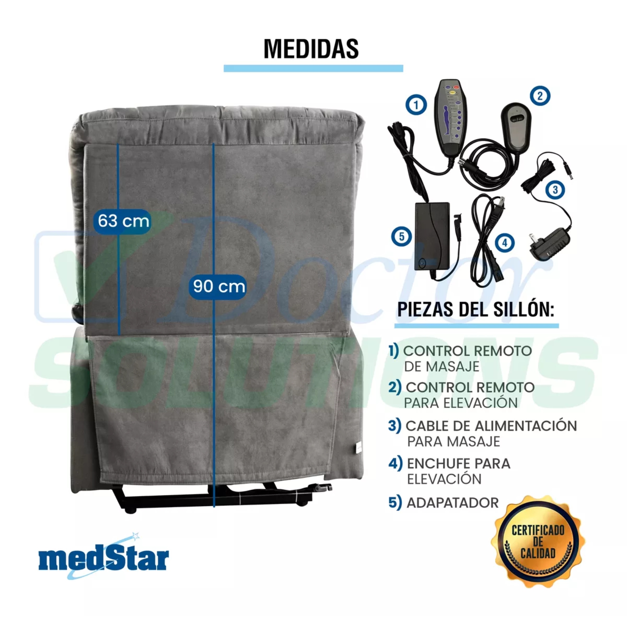 Sillón Reclinable Medstar Gris Eléctrico.