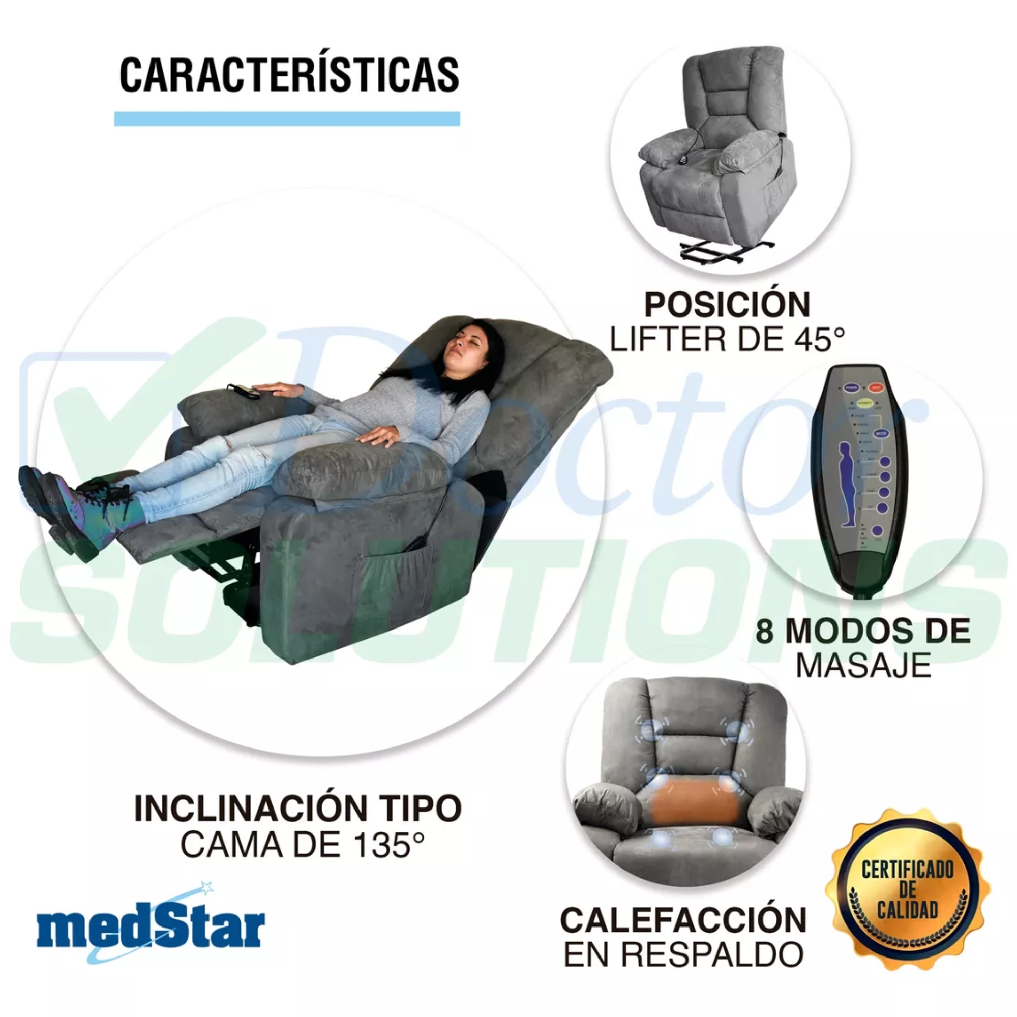 Sillón Reclinable Medstar Gris Eléctrico.