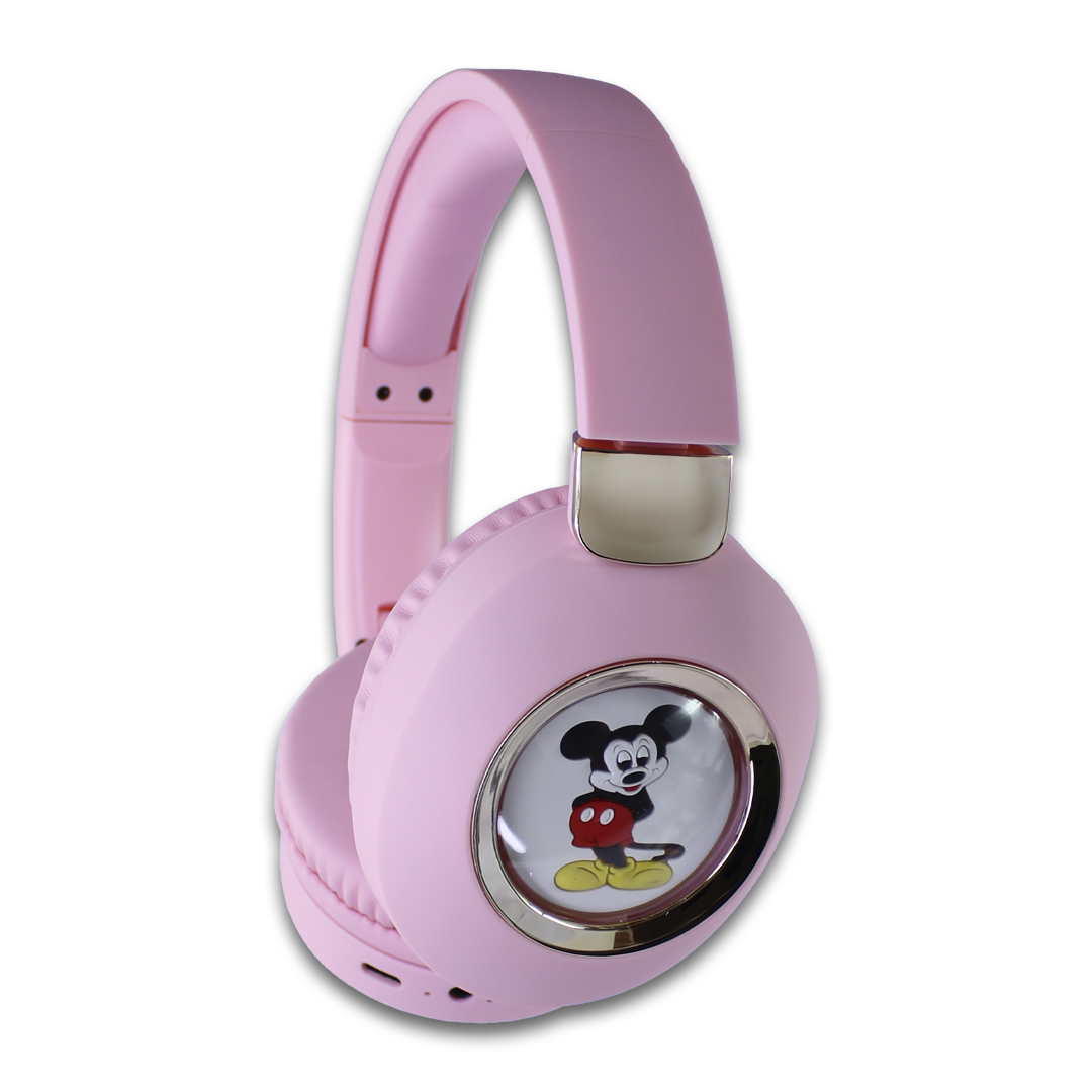 Audífonos Mickey Bluetooth Rosas Con Luz Led.