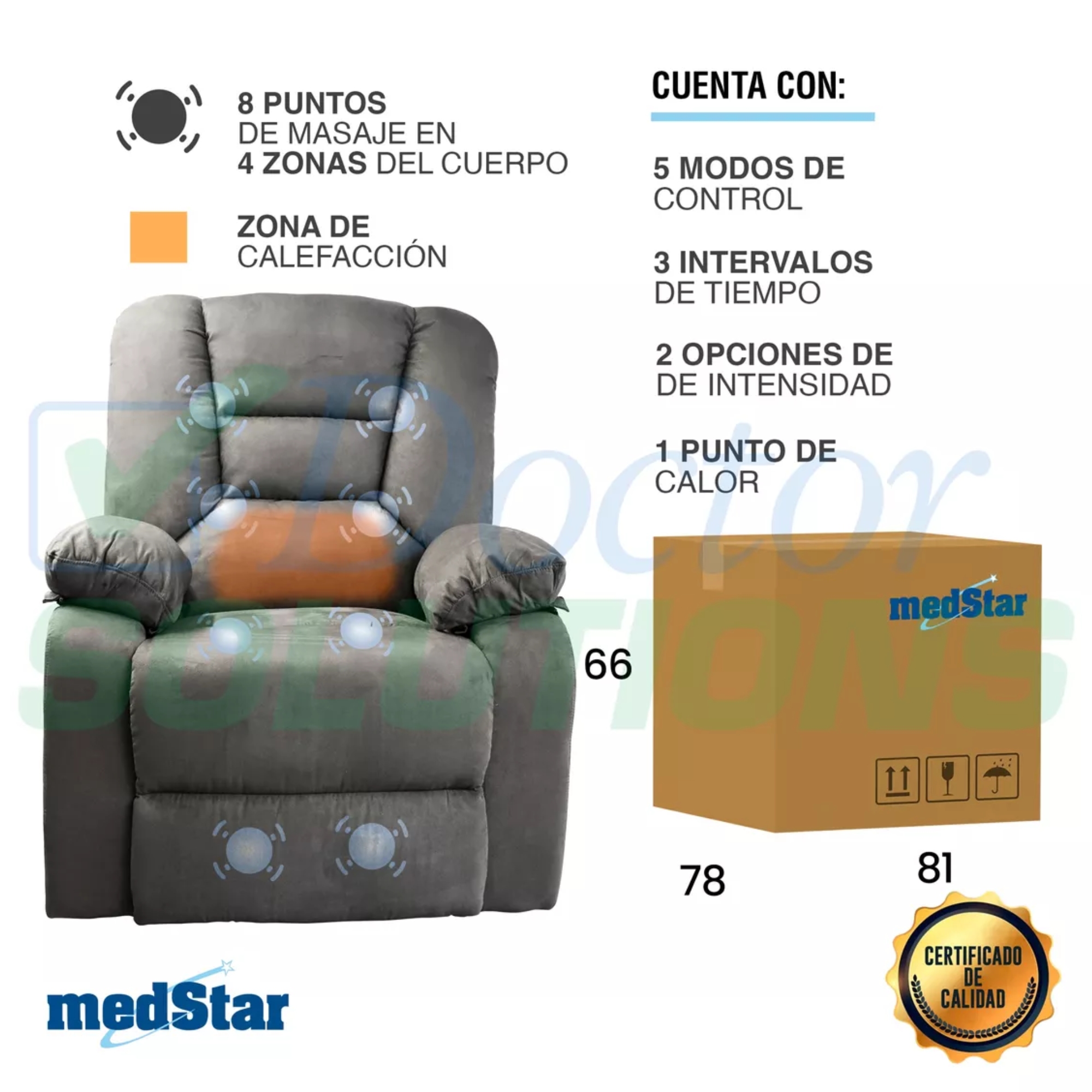 Sillón Reclinable Medstar Gris Eléctrico.