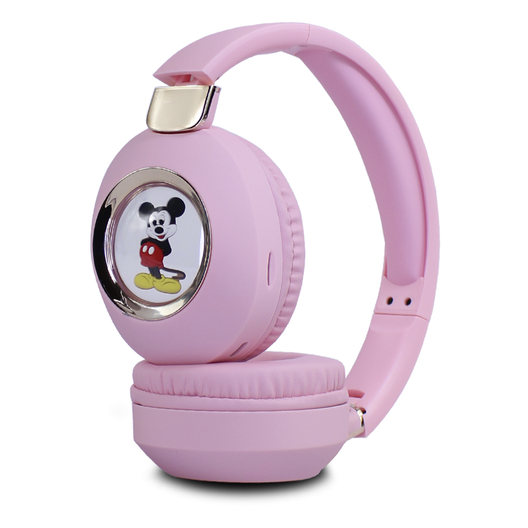 Audífonos Mickey Bluetooth Rosas Con Luz Led.