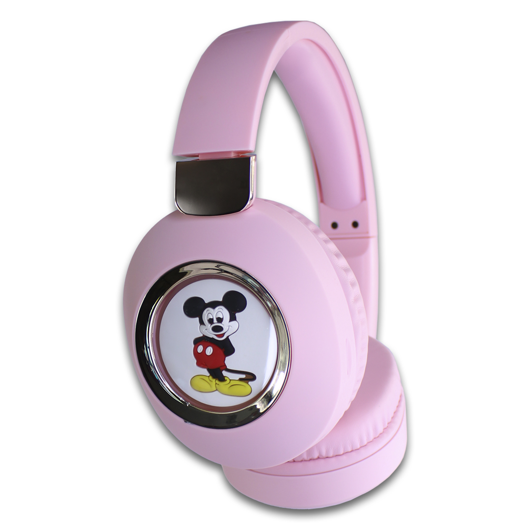 Audífonos Mickey Bluetooth Rosas Con Luz Led.