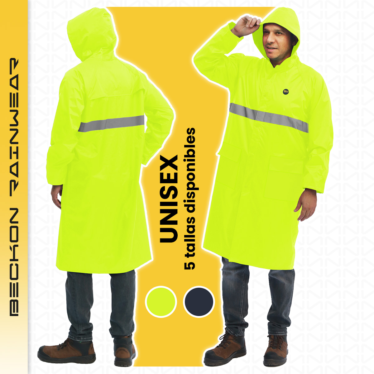 Impermeable gabardina largo para lluvias ligero premium unisex hombre mujer con reflejantes rainwear tallas disponibles.
