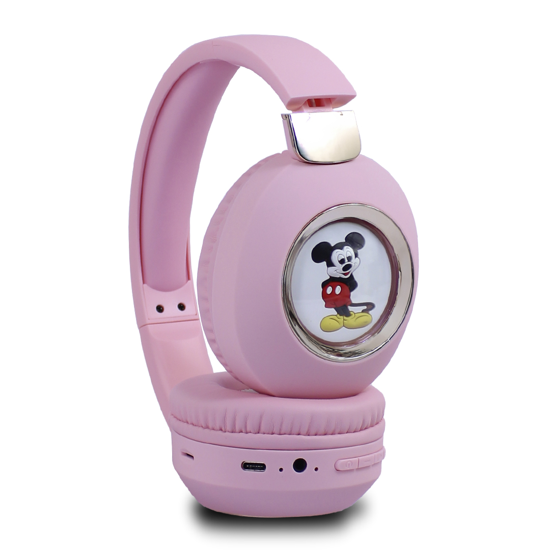 Audífonos Mickey Bluetooth Rosas Con Luz Led.