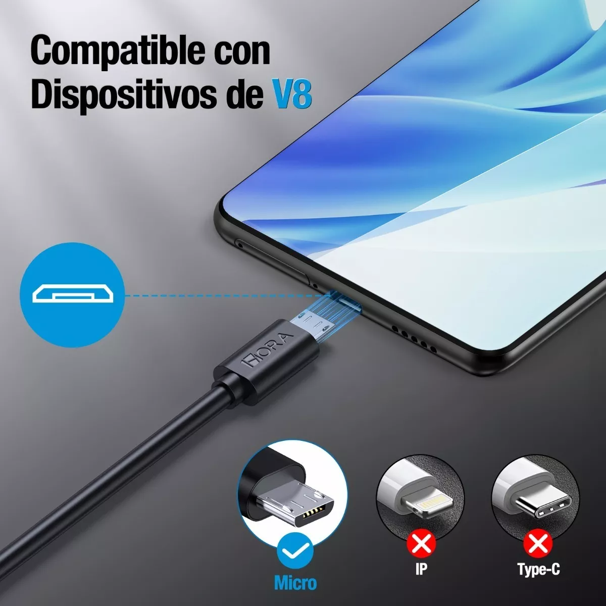 Cable usb 2mts V8 Microusb Android Datos Carga Rápida Negro