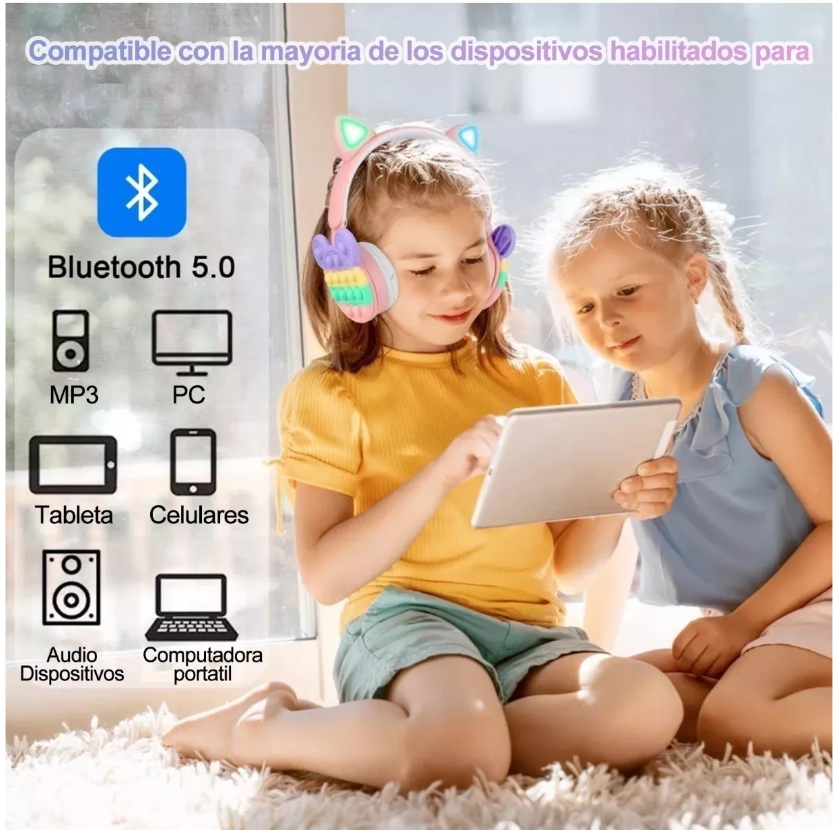 Audífonos Inalámbricos Bluetooth Diadem Micrófono Para Niños Rosa