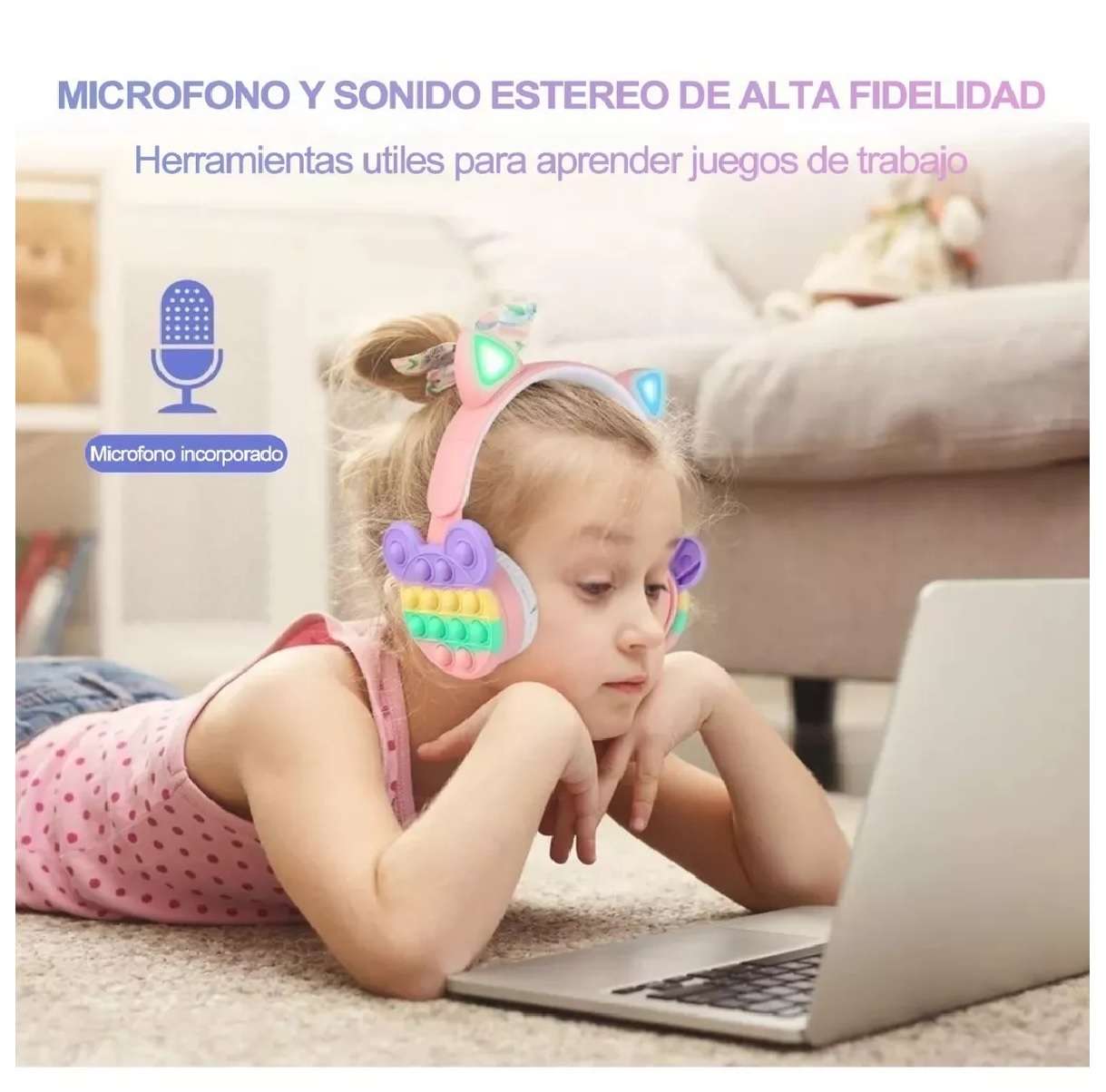 Audífonos Inalámbricos Bluetooth Diadem Micrófono Para Niños Rosa