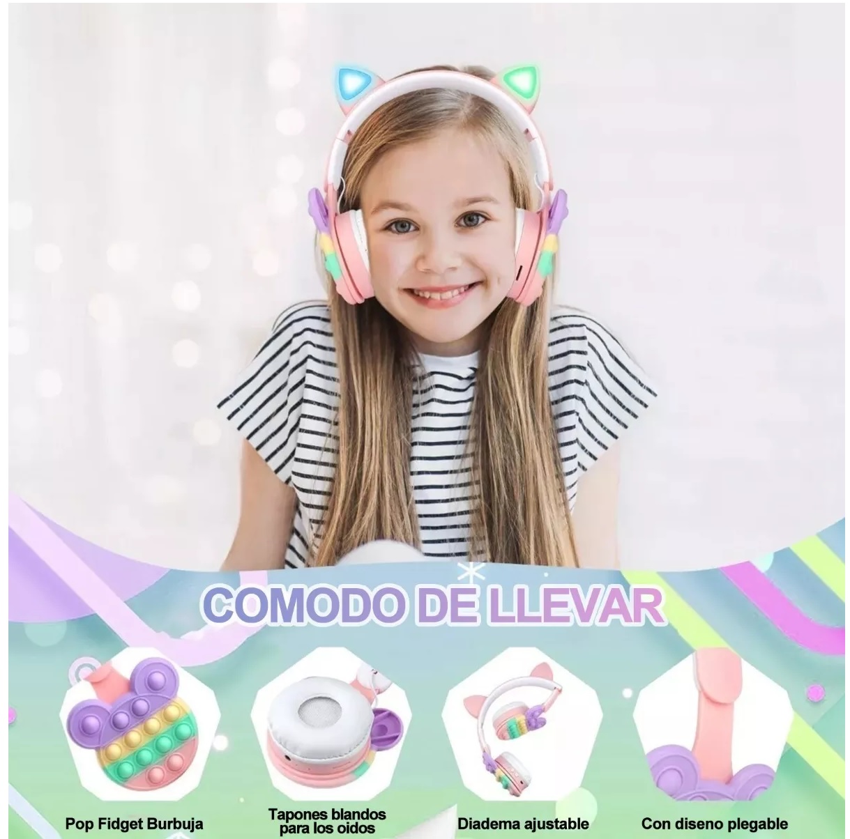 Audífonos Inalámbricos Bluetooth Diadem Micrófono Para Niños Rosa