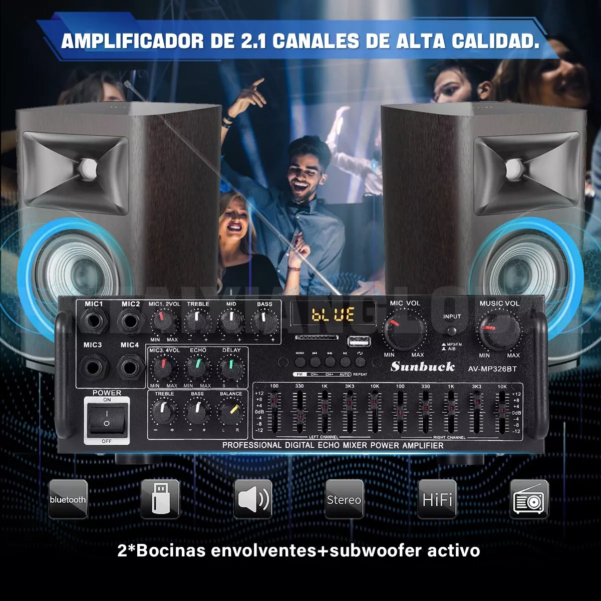 Amplificador De Audio Para Auto Casa Bluetooth Negro