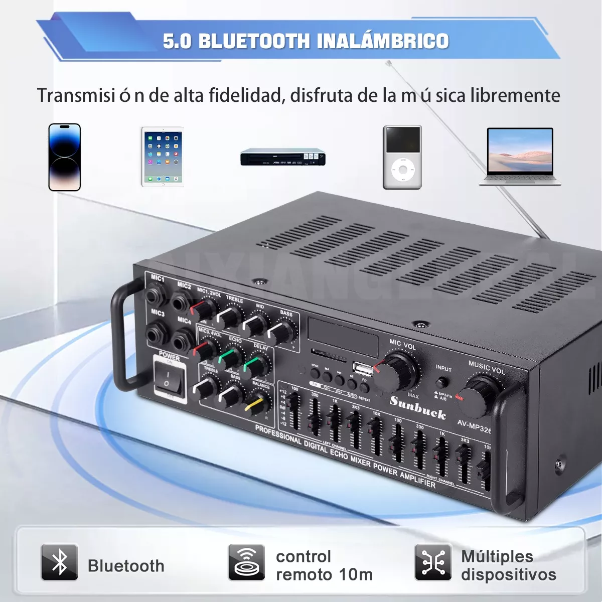 Amplificador De Audio Para Auto Casa Bluetooth Negro