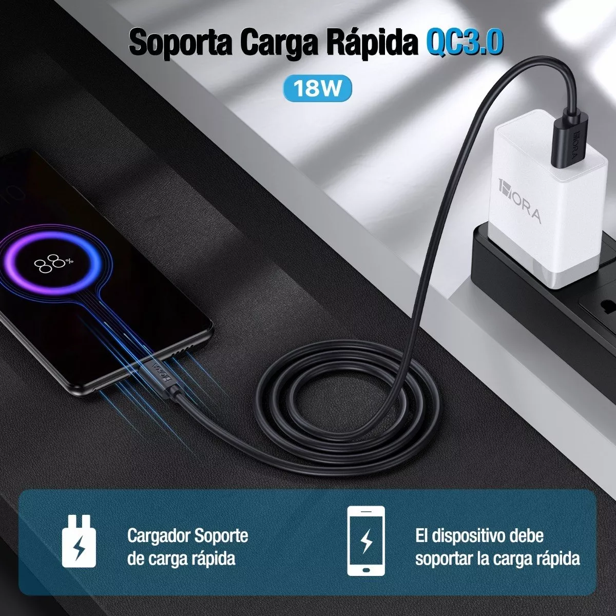 Cable usb 2mts V8 Microusb Android Datos Carga Rápida Negro