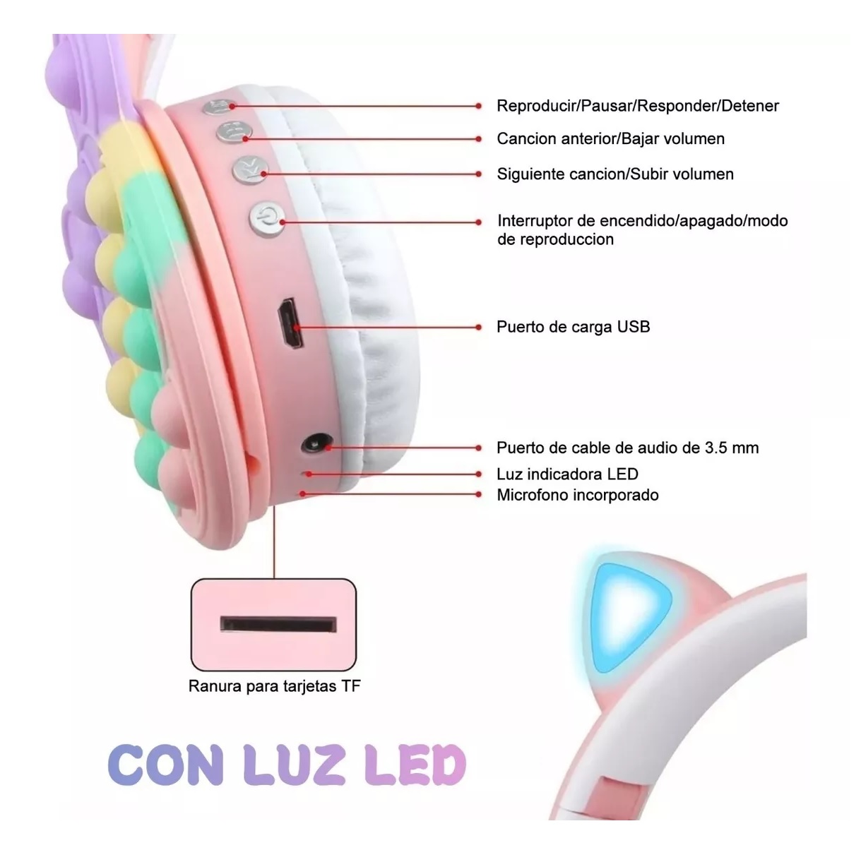 Audífonos Inalámbricos Bluetooth Diadem Micrófono Para Niños Rosa