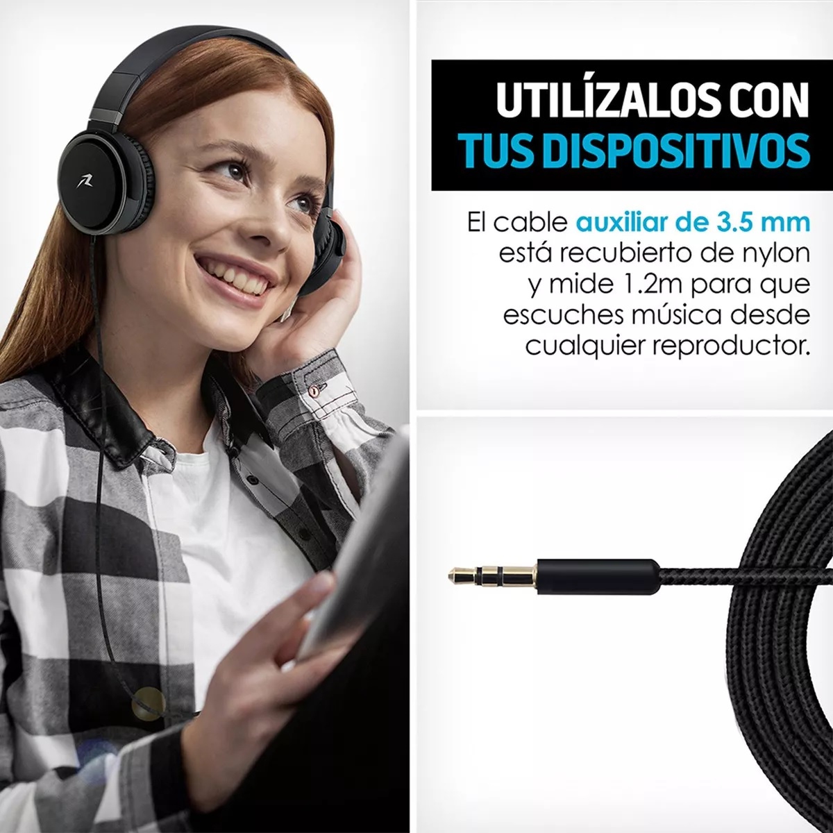 Audífonos Diadema Micrófono Hd Plegables Aux. 3.5mm Redlemon Color Negro