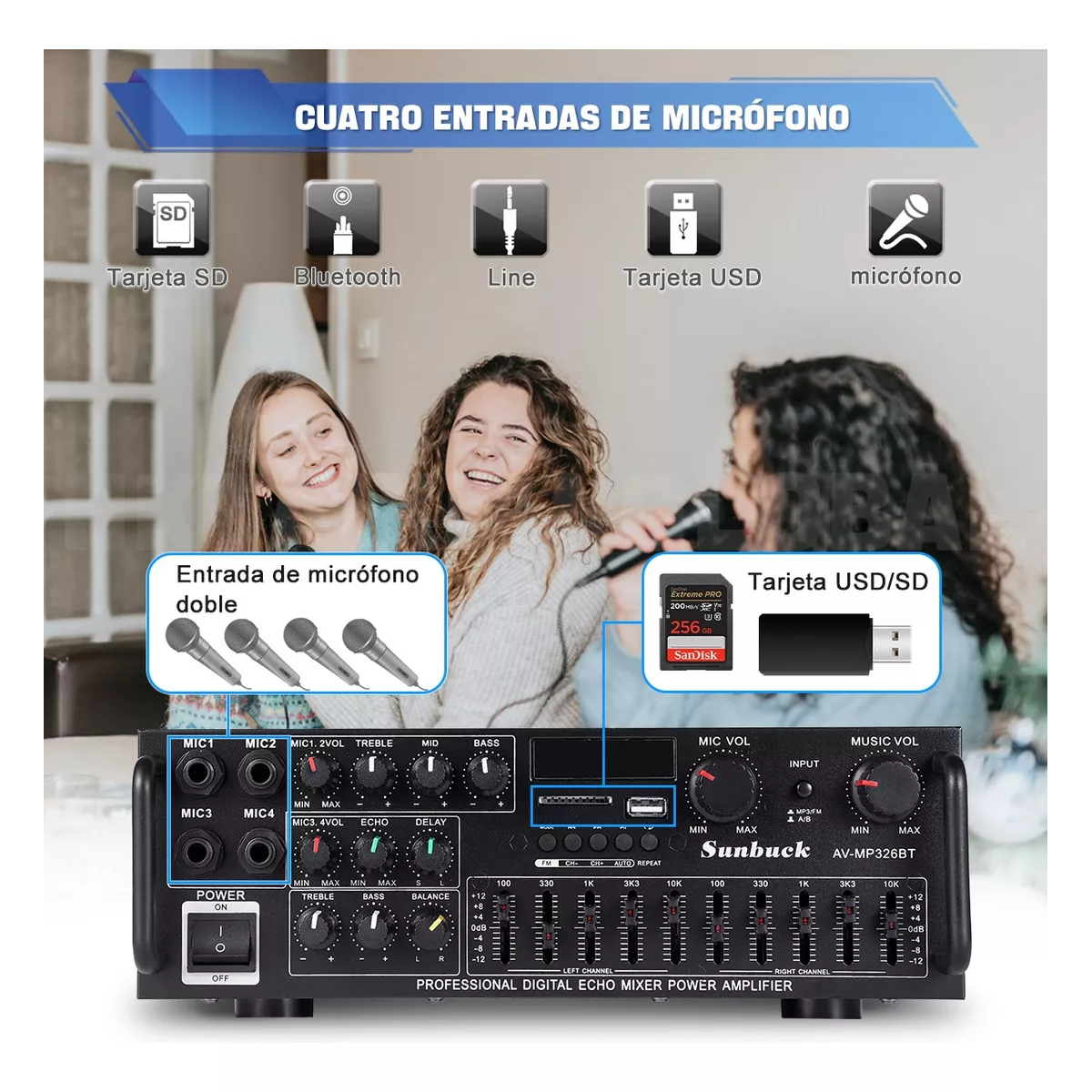 Amplificador De Audio Para Auto Casa Bluetooth Negro