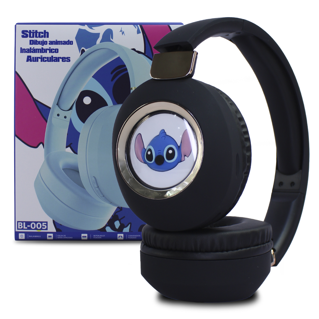 Audífonos Stich Negro Cascos Inalambricos Con Luz Led.