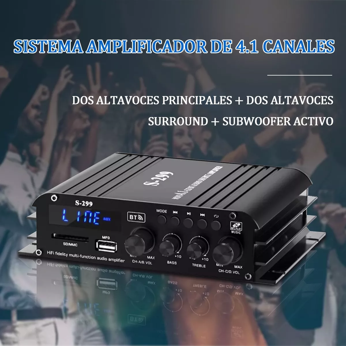 Mini Amplificador De Audio Case 4.1 Canales Negro
