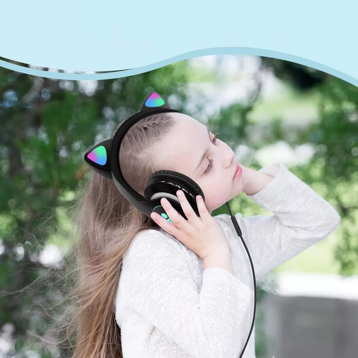 Audifonos Orejas De Gato Bluetooths 5.1 Led Diadema Niños Negro