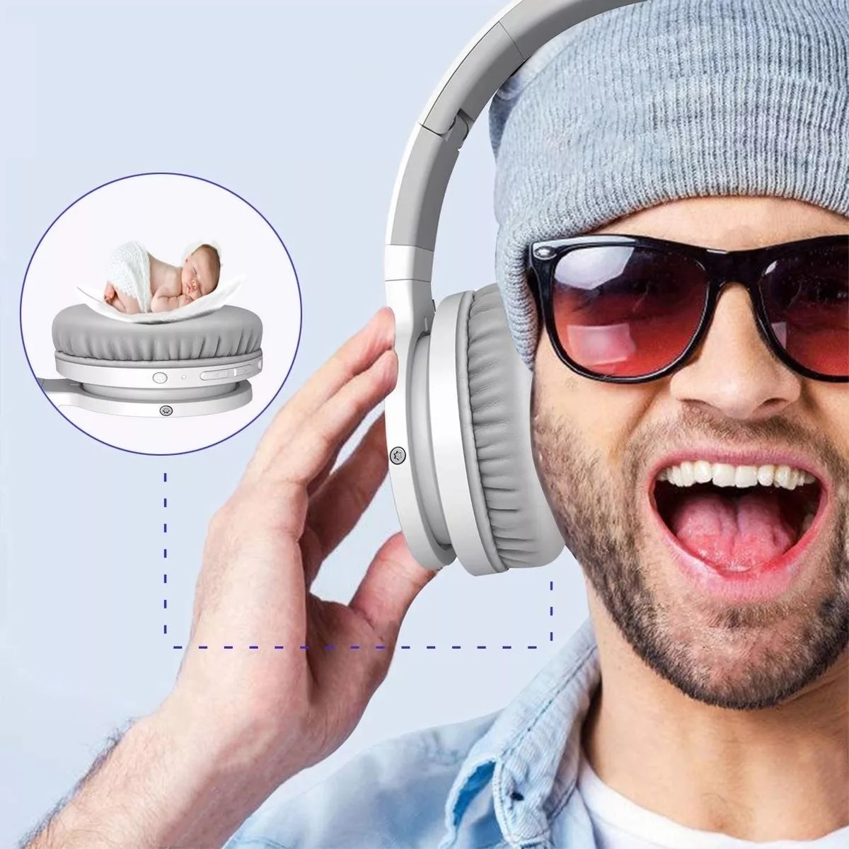 Audifonos Diadema Bluetooth Inalámbricos Dura 8 Horas Blanco/Gris