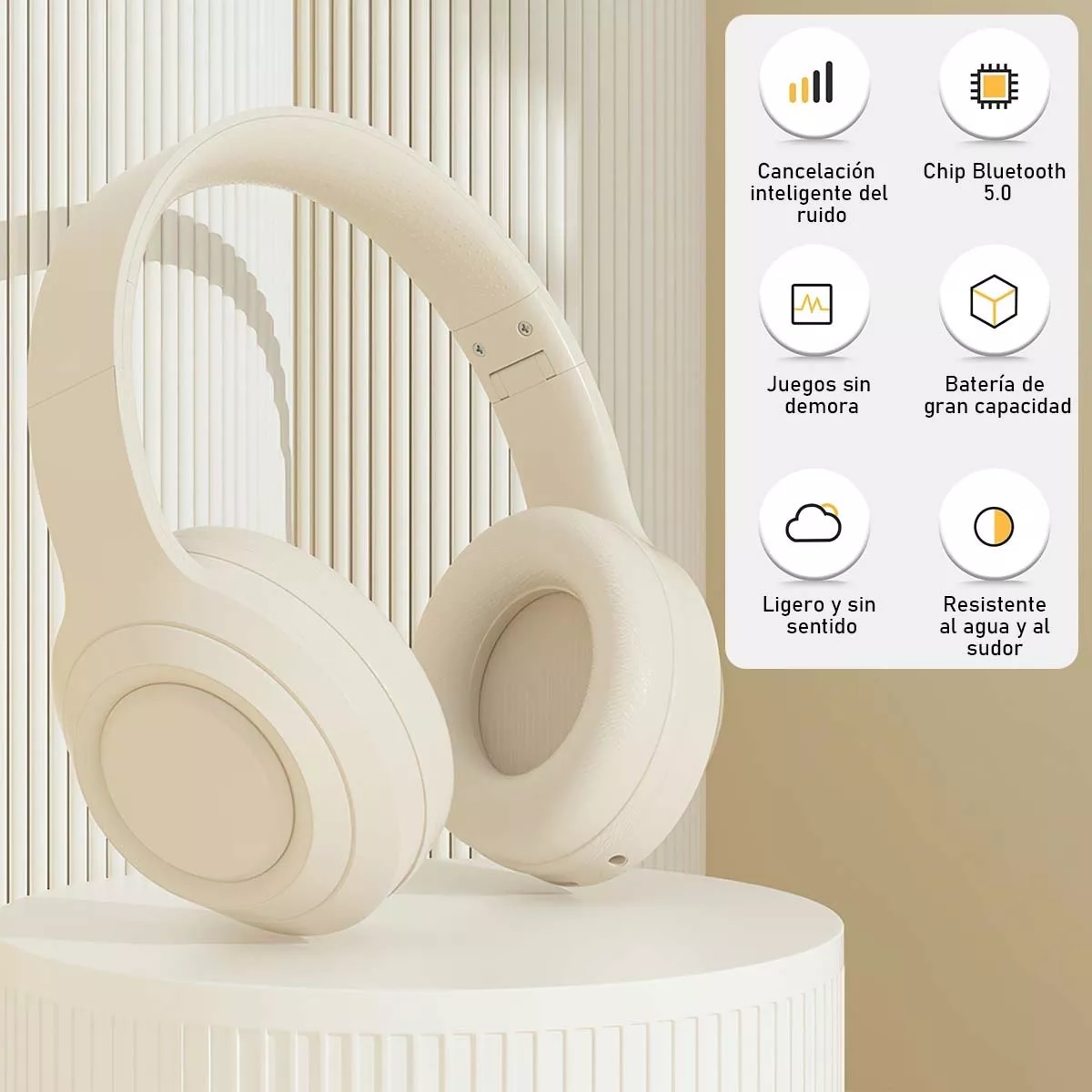 Audífonos De Música Inalámbricos Gamer Con bluetooth Beige