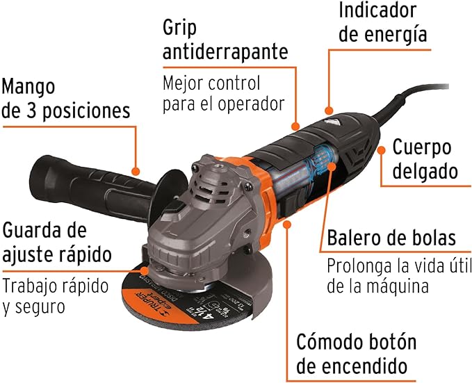 Truper ERGO-4590, Esmeriladora angular 4-1/2" 950 W ERGO-PRO.