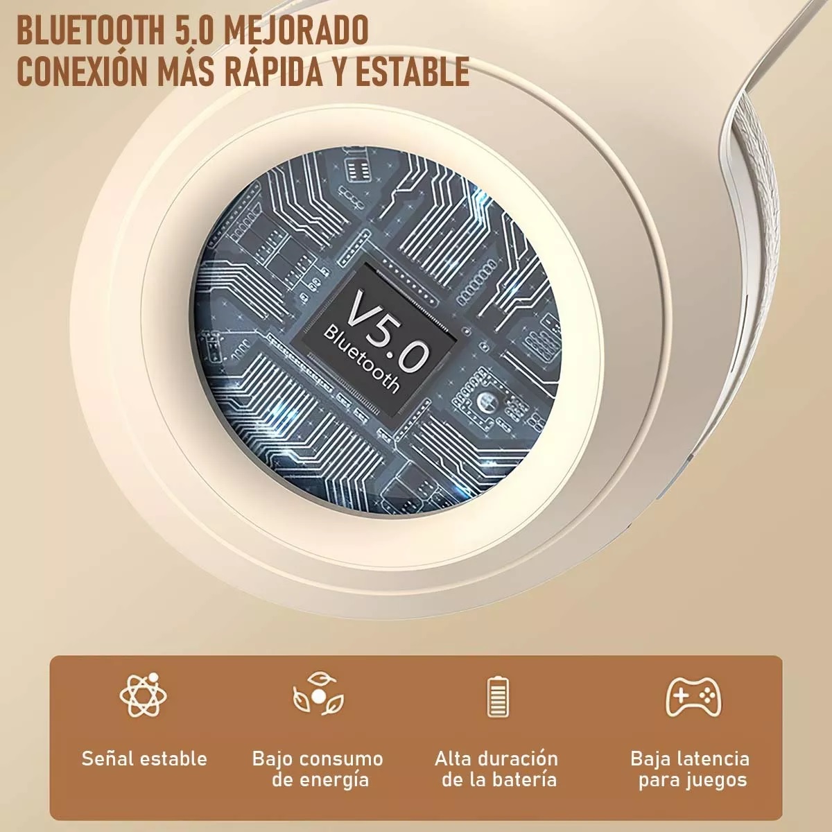 Audífonos De Música Inalámbricos Gamer Con bluetooth Beige