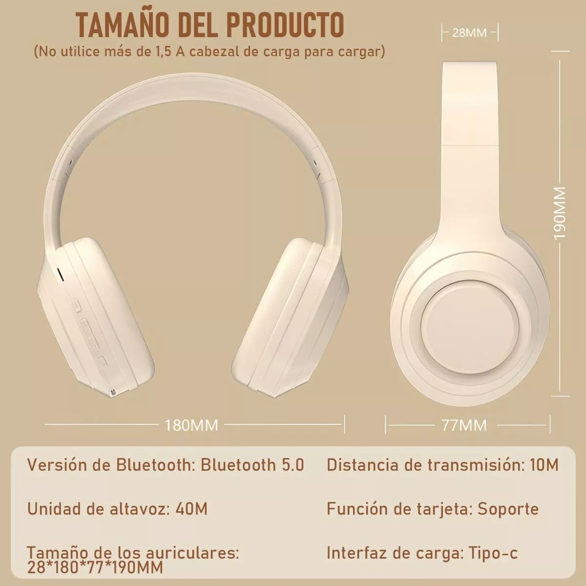 Audífonos De Música Inalámbricos Gamer Con bluetooth Beige