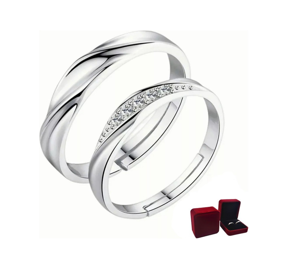 Anillo De Compromiso Para Pareja Plata Caja De Regalo .