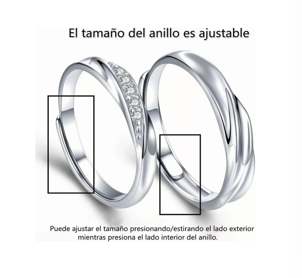 Anillo De Compromiso Para Pareja Plata Caja De Regalo .