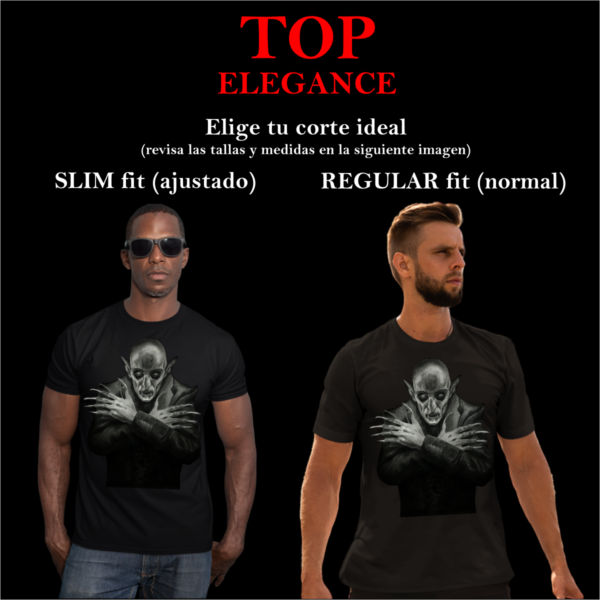 FINA playera Hombre Alta gama Reg y Slim fit Nosferatu vampiro Bar antro Halloween