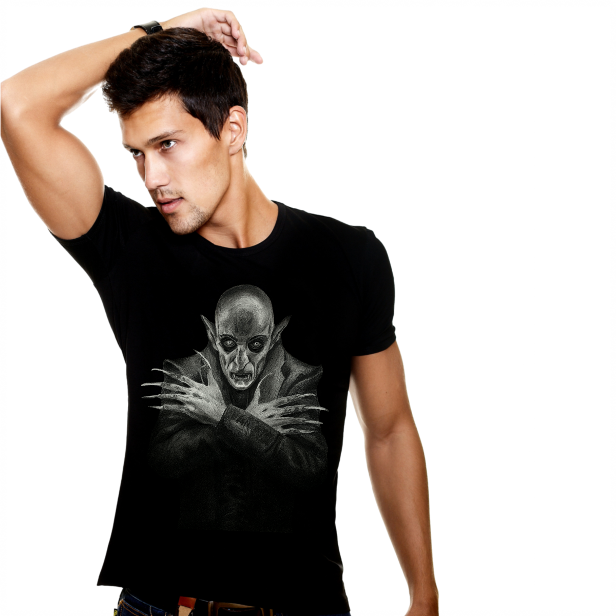 FINA playera Hombre Alta gama Reg y Slim fit Nosferatu vampiro Bar antro Halloween