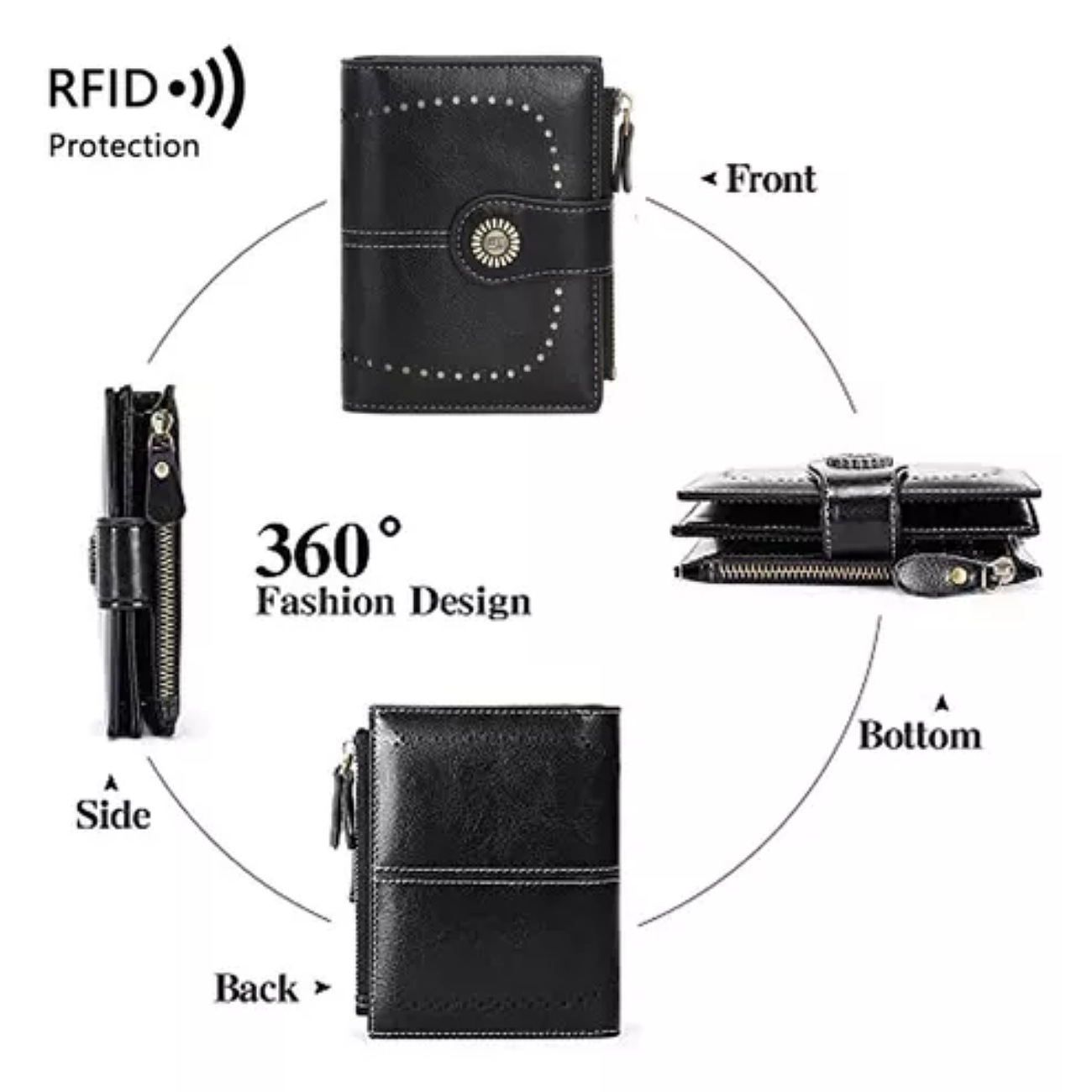 Cartera De Piel Para Mujer, Tarjetero Con Bloqueo Rfid