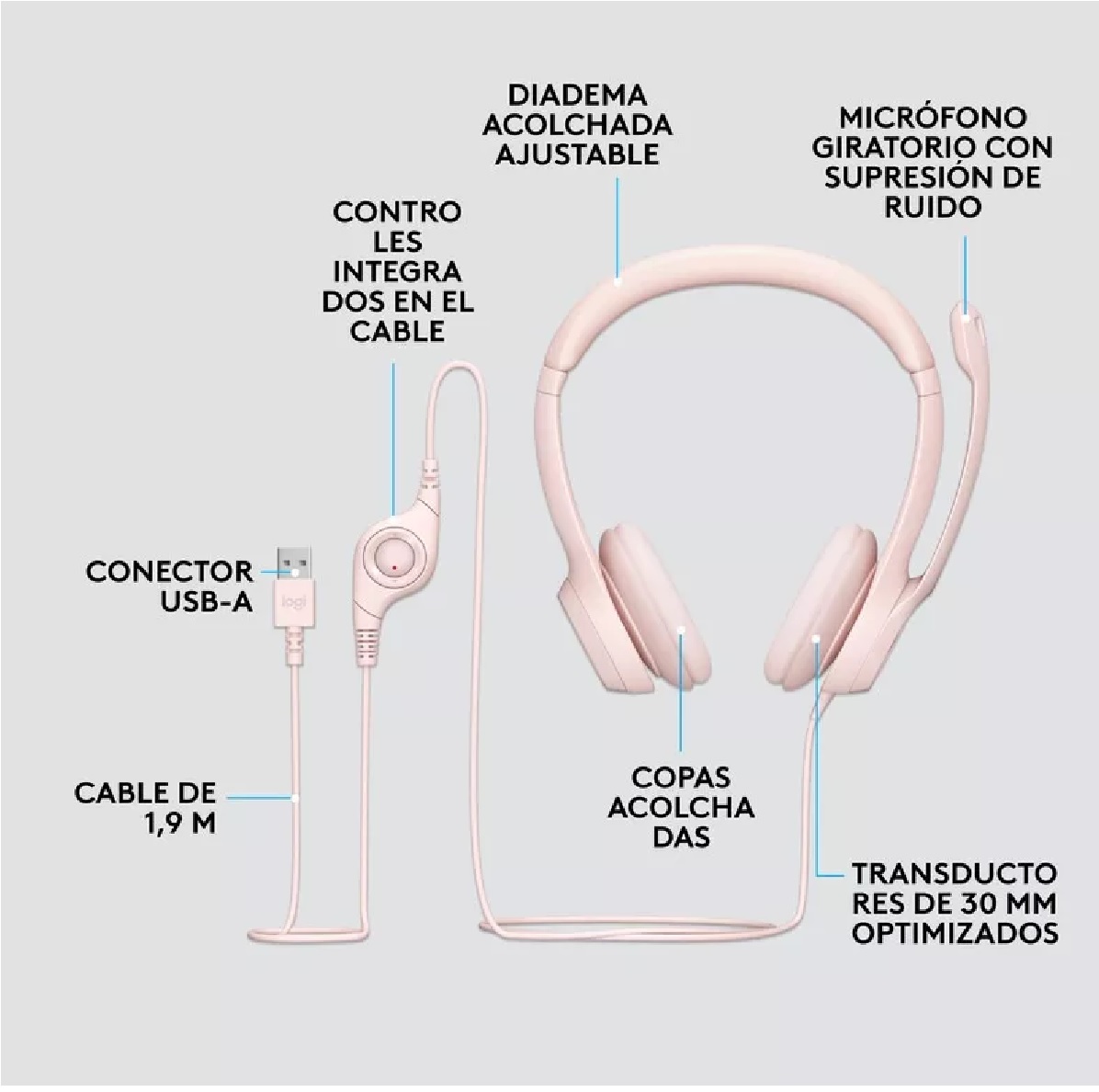 Auriculares Usb Para Computadora 20 Hz - 20 Kh Color Rose 