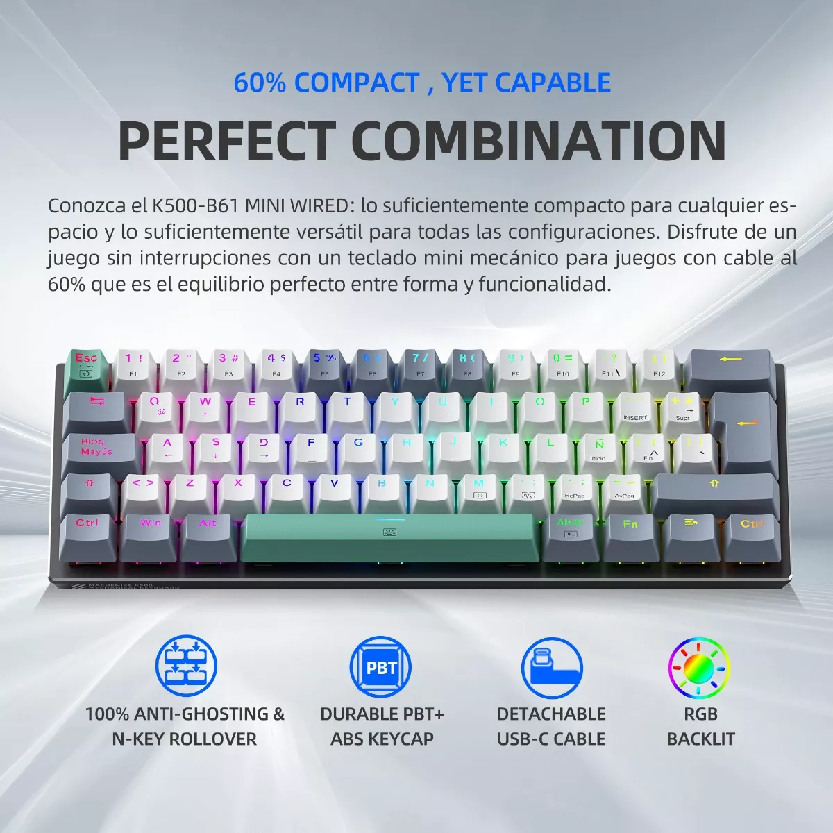 Teclado Mecánico 60% Gamer Español Rgb Pc 