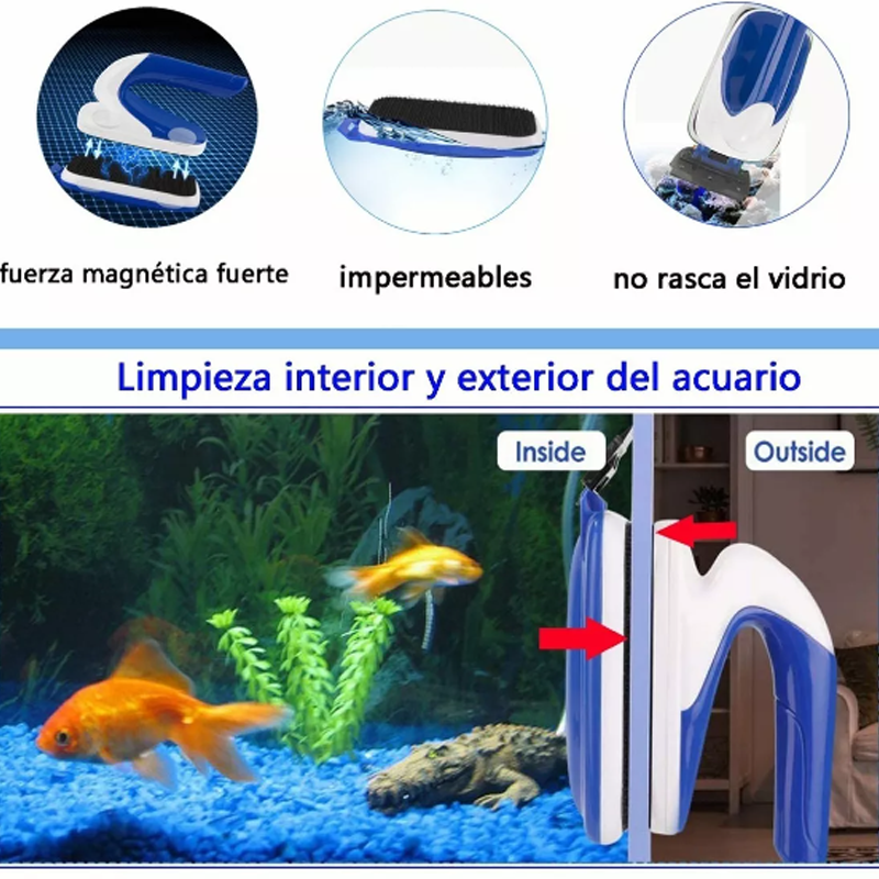 Limpiador Magnético Imán Acuario Pecera Cepillo Con Rascador