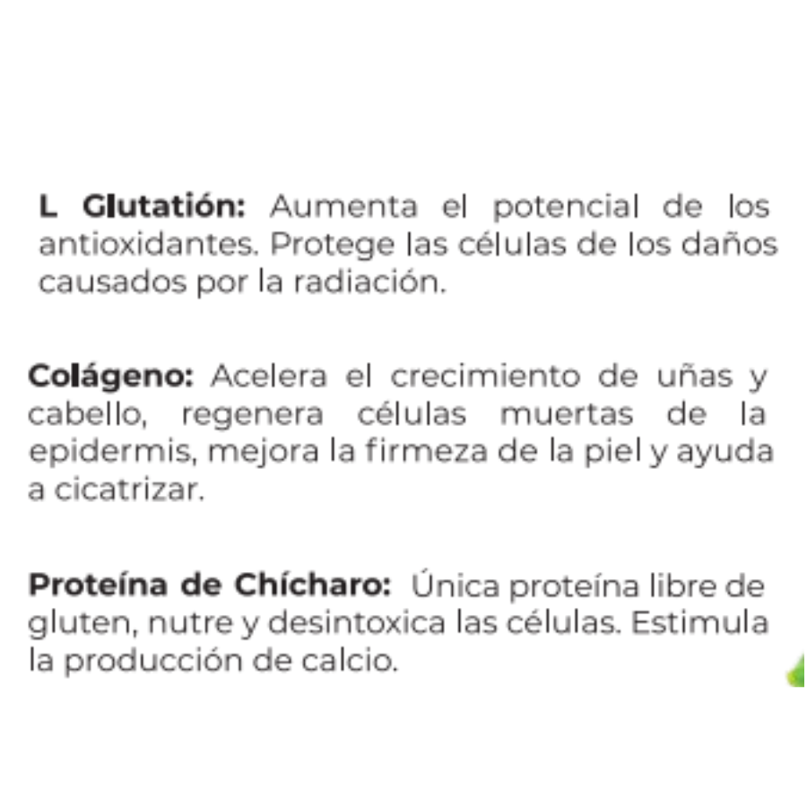 Proteina vegana Revenue a base de Chicharo, L-Glutatión, L-Taurina, Colágeno y Acido Hialurónico..