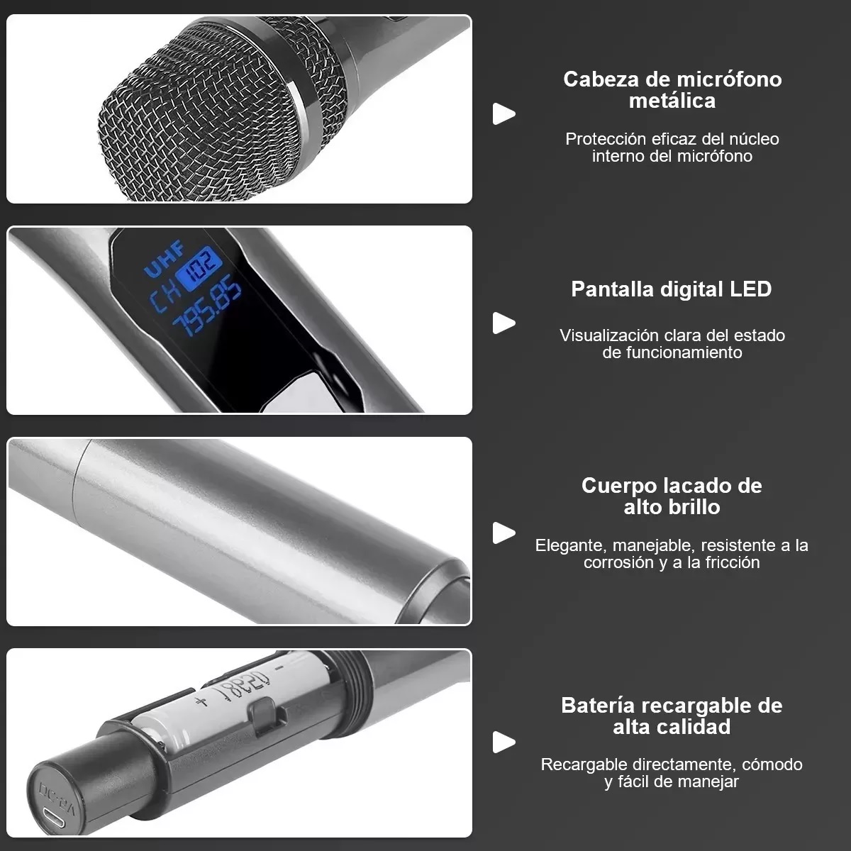 Microfono Profesional Inalambrico Karaoke Musicales General Negro