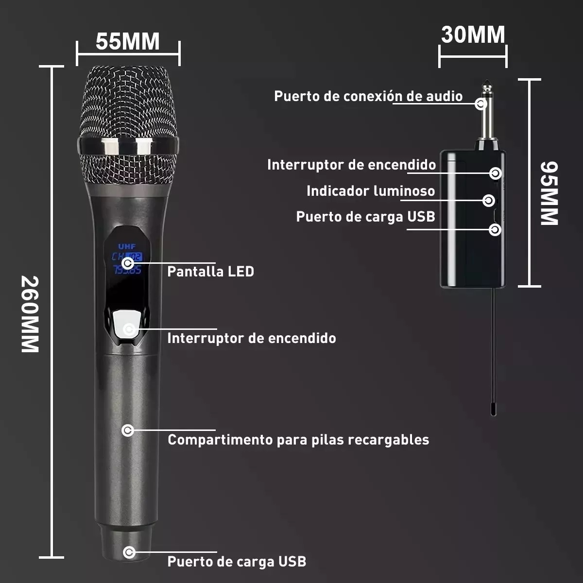 Microfono Profesional Inalambrico Karaoke Musicales General Negro
