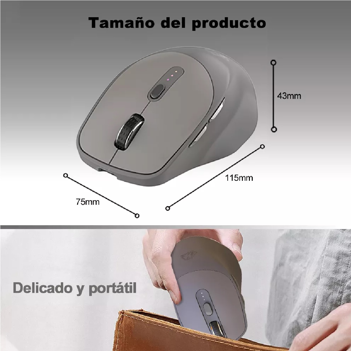 Mouse Inalámbrico Silencioso Ergonómico Gris 