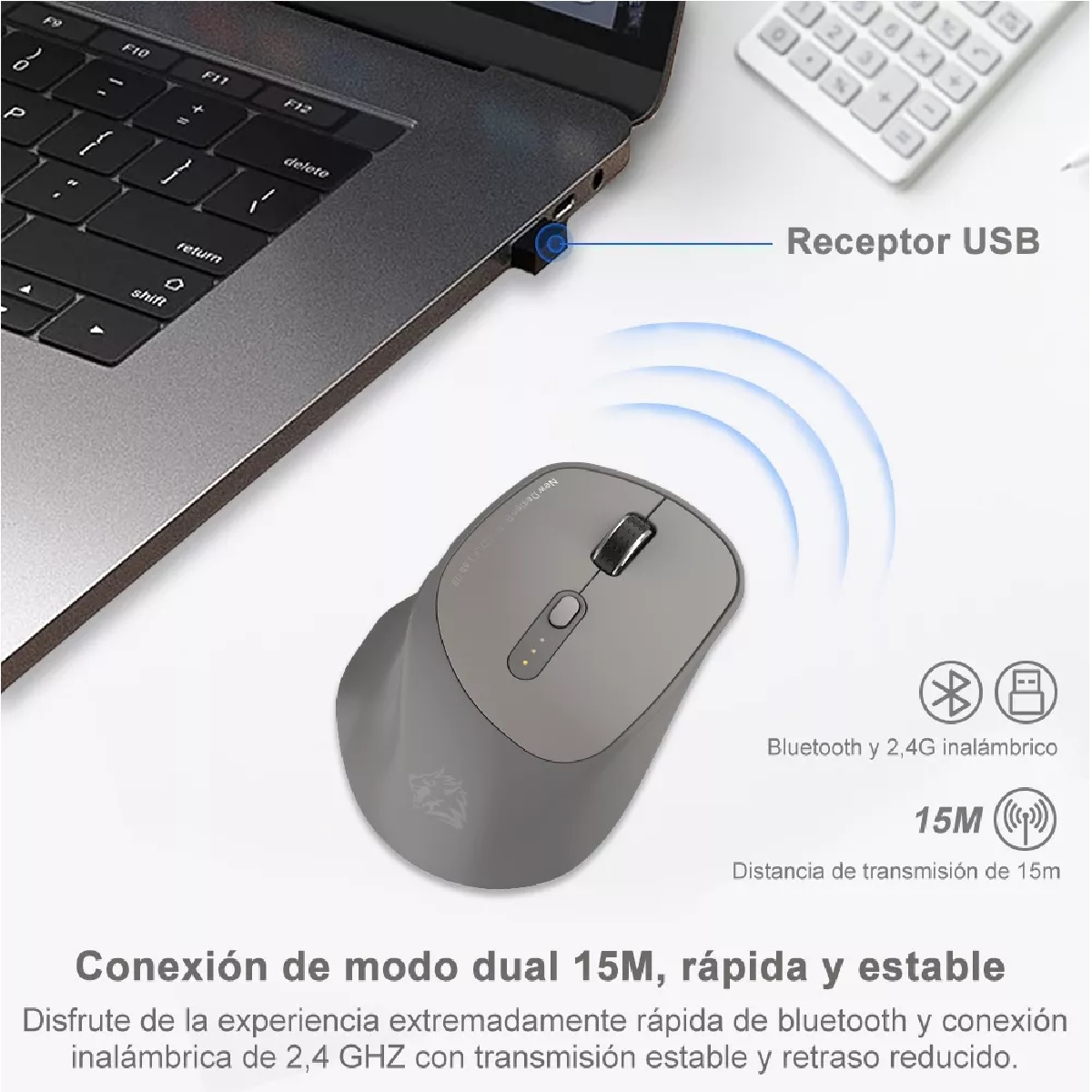 Mouse Inalámbrico Silencioso Ergonómico Gris 