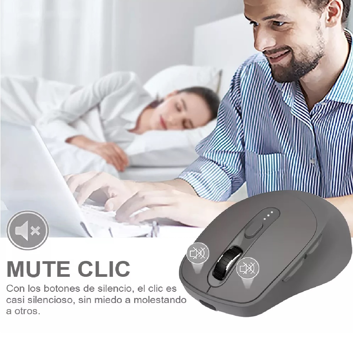 Mouse Inalámbrico Silencioso Ergonómico Gris 