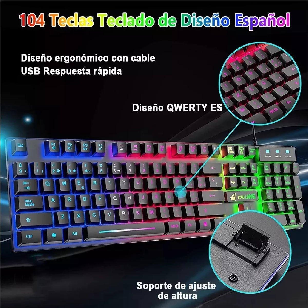 Kit de teclado y mouse Free Wolf T13 - Con cable Negro