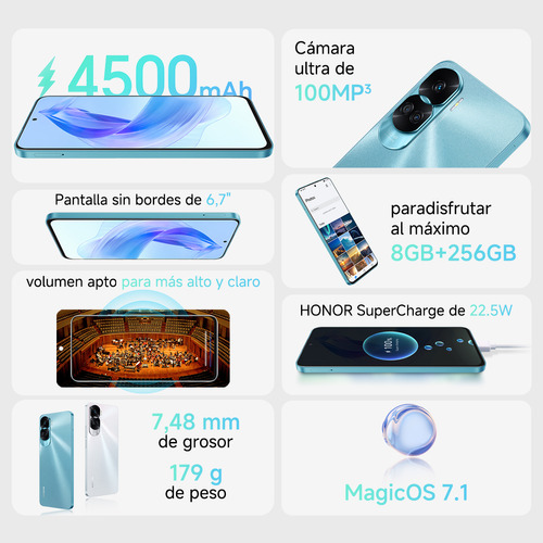 Celular Honor H90 Lite Dual SIM 256GB Cian 8GB RAM.
