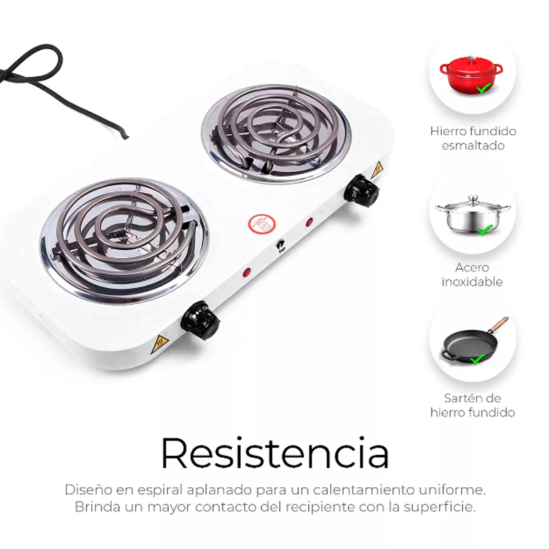 Parrilla Eléctrica Raga 2 Quemadores Acero Inoxidable 2000w Color Blanco