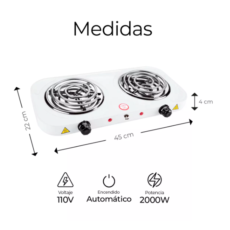 Parrilla Eléctrica Raga 2 Quemadores Acero Inoxidable 2000w Color Blanco