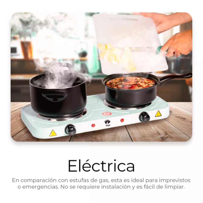 Parrilla Eléctrica Raga 2 Quemadores Acero Inoxidable 2000w Color Blanco