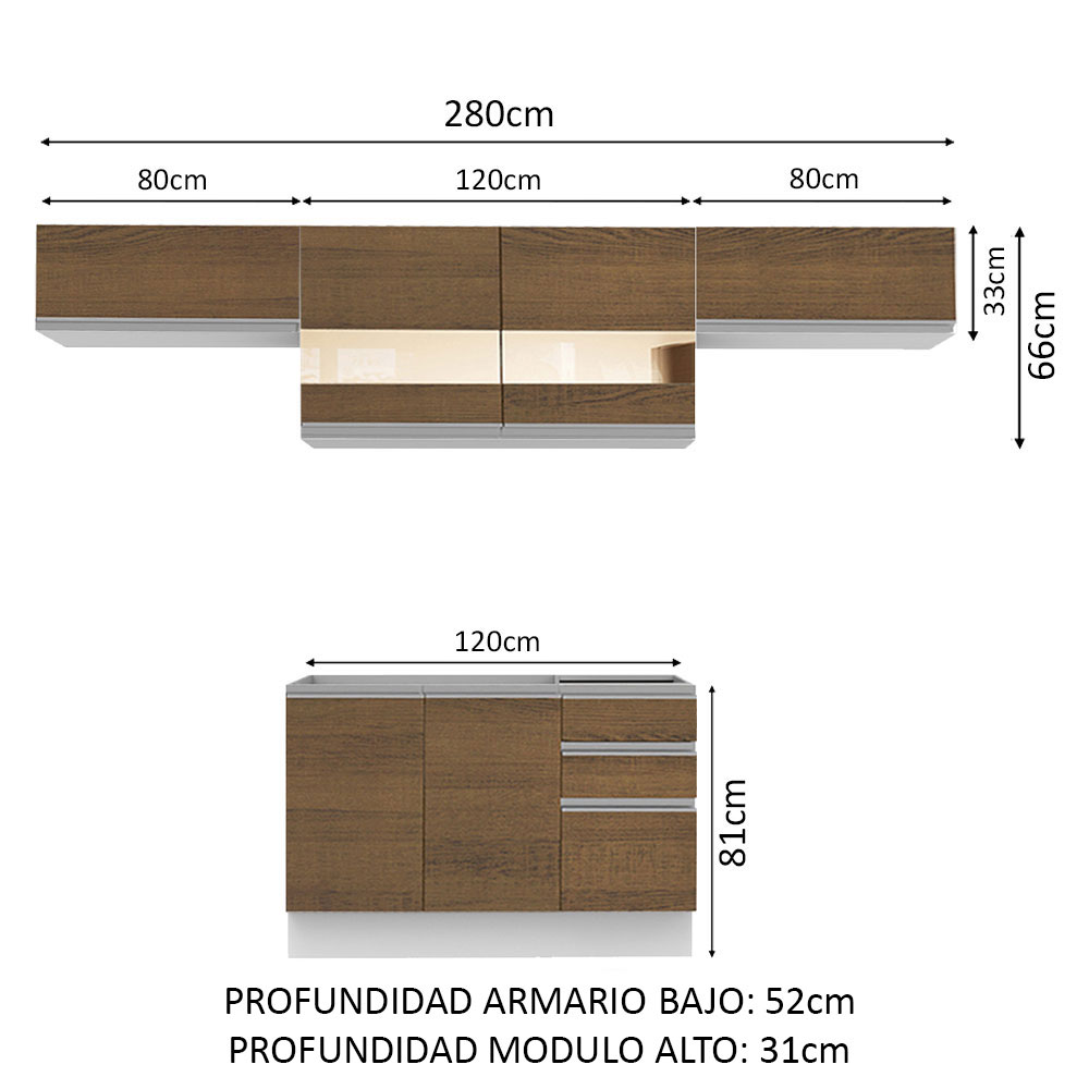 Mueble de Cocina Integral 280cm Madesa Marina Blanco/Marrón 01.