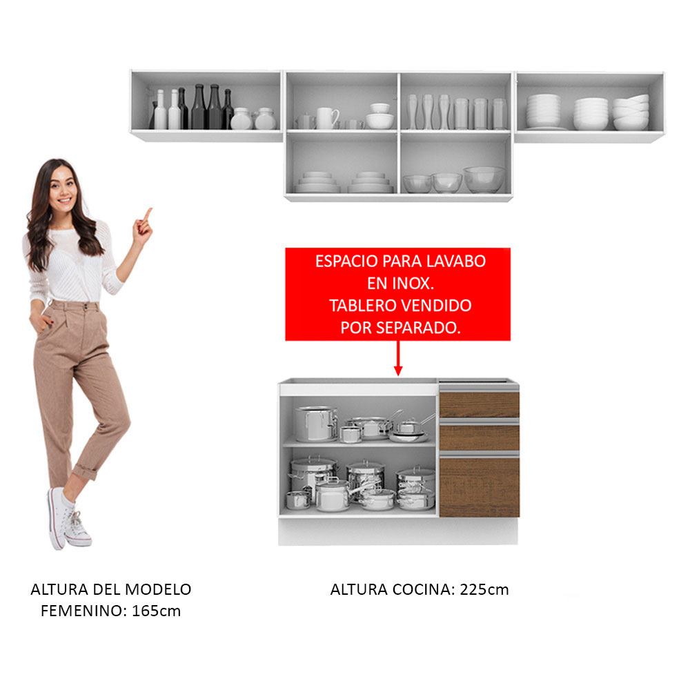Mueble de Cocina Integral 280cm Madesa Marina Blanco/Marrón 01.