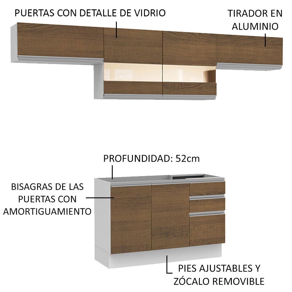 Mueble de Cocina Integral 280cm Madesa Marina Blanco/Marrón 01.